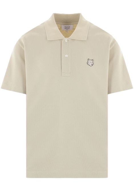 Polo con applicazione Fox Head in beige Maison kitsuné - uomo